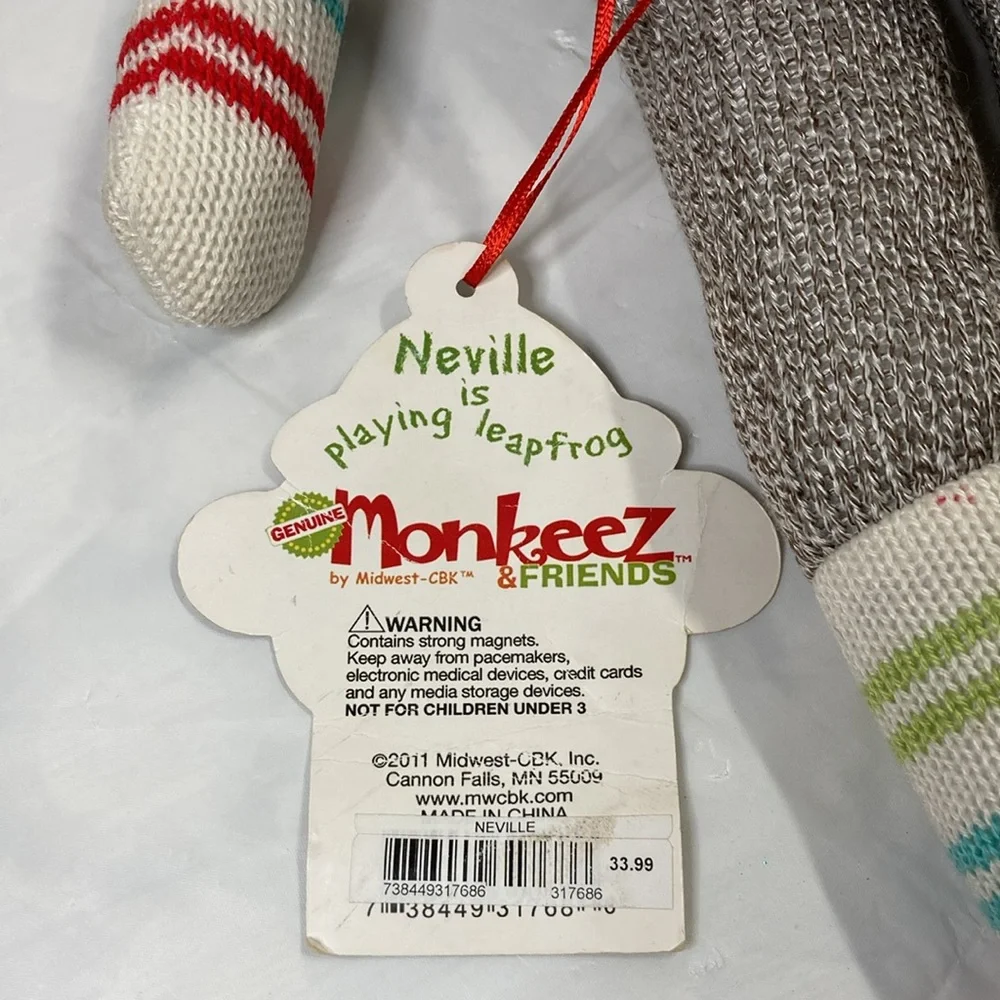Genuine Monkeez and Friends Sock Monkey “ Neville” Plush Stuffed Animal Gray 19”